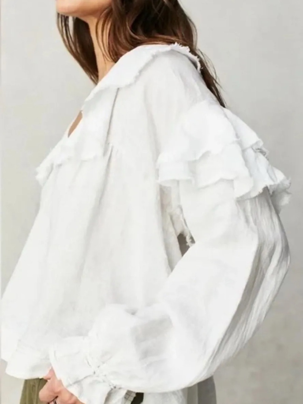 SMALL NWOT FREE PEOPLE RUFFLE LINEN TOP - Picture 2 of 4